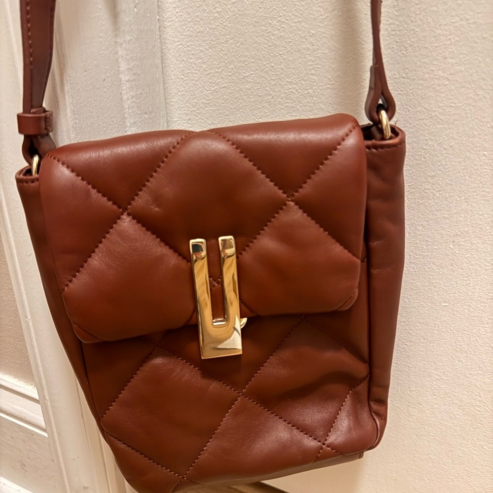 Vince Camuto Quilted Snap-Closure Leather Crossbody Bag in Brown